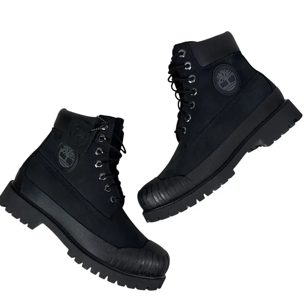 Timberland Premium 6 Inch Rubber Toe Boots Mens 10 Blackout‎ Nubuck Leather WP